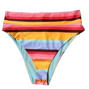 Aerie High Cut Cheeky Multicolor Striped Bikini Bottom Size XL
